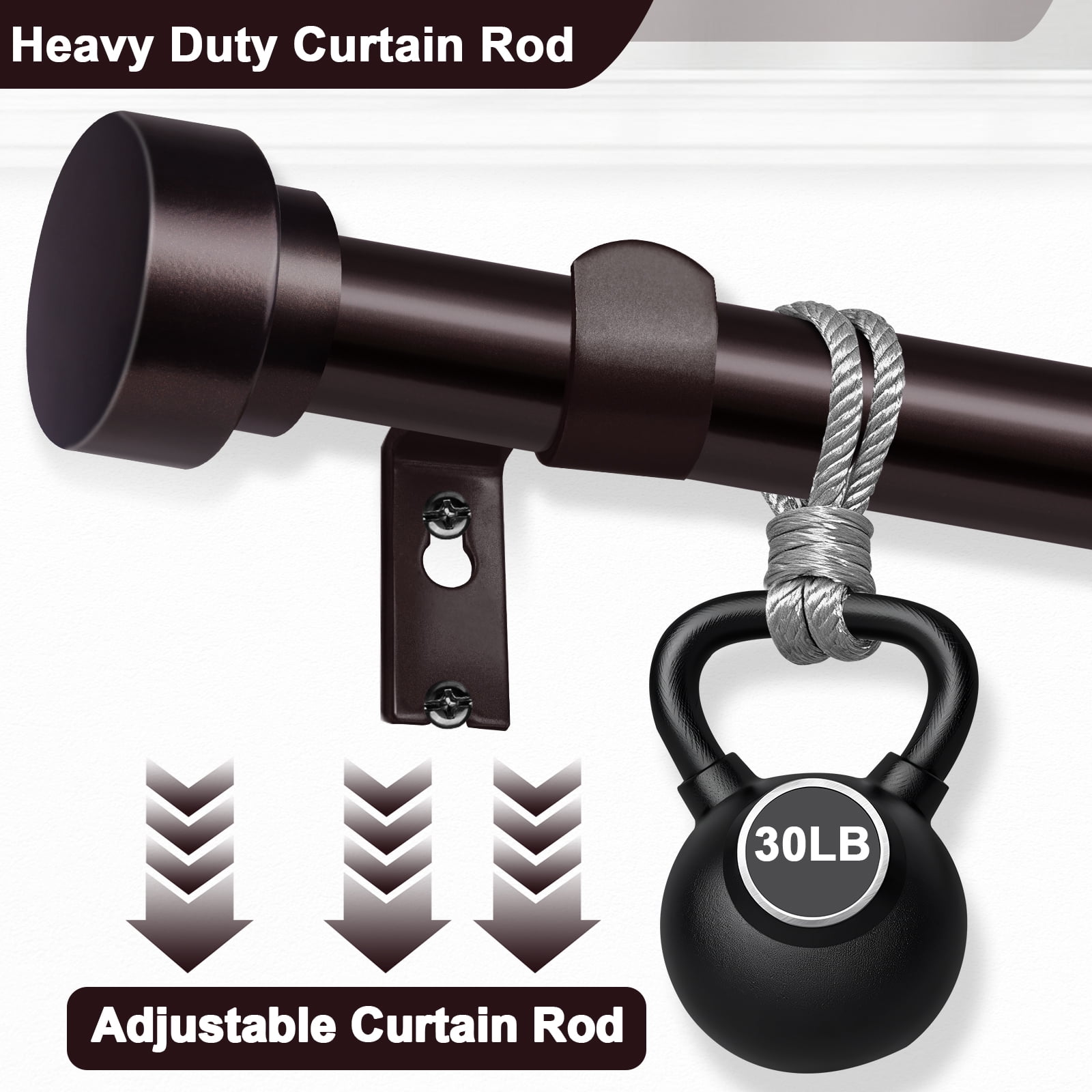 Meriville 1-Inch Side Curtain Rod Set with End Cap Finials, Adjustable 12-20 Inches, Set of 2, Oil-Rubbed Bronze