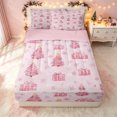 thumbnail image 3 of Erosebridal Kawaii Christmas Zipper Full Size Comforter Sets with Fitted Sheet and 2 Pillowcases, House Snowflake Zipper Bedding Set, Pink, Pink Reversible, 4pcs, 3 of 7
