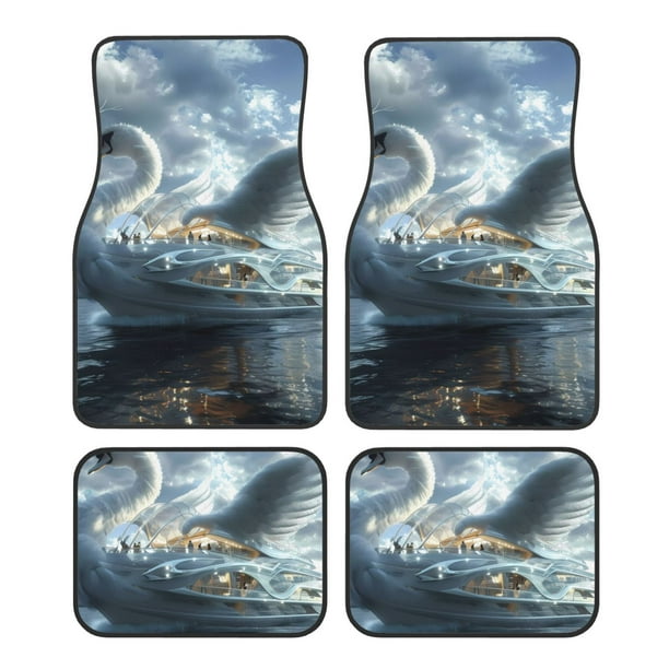 Fotbe Fantasy Swan Yacht Design Juego de 4 Tapetes para Auto con Estampado – Alfombrillas de Goma Reforzada, Diseño Antideslizante, Protección para Todo el Año – Vehículos, Autos, Camionetas y SUVs