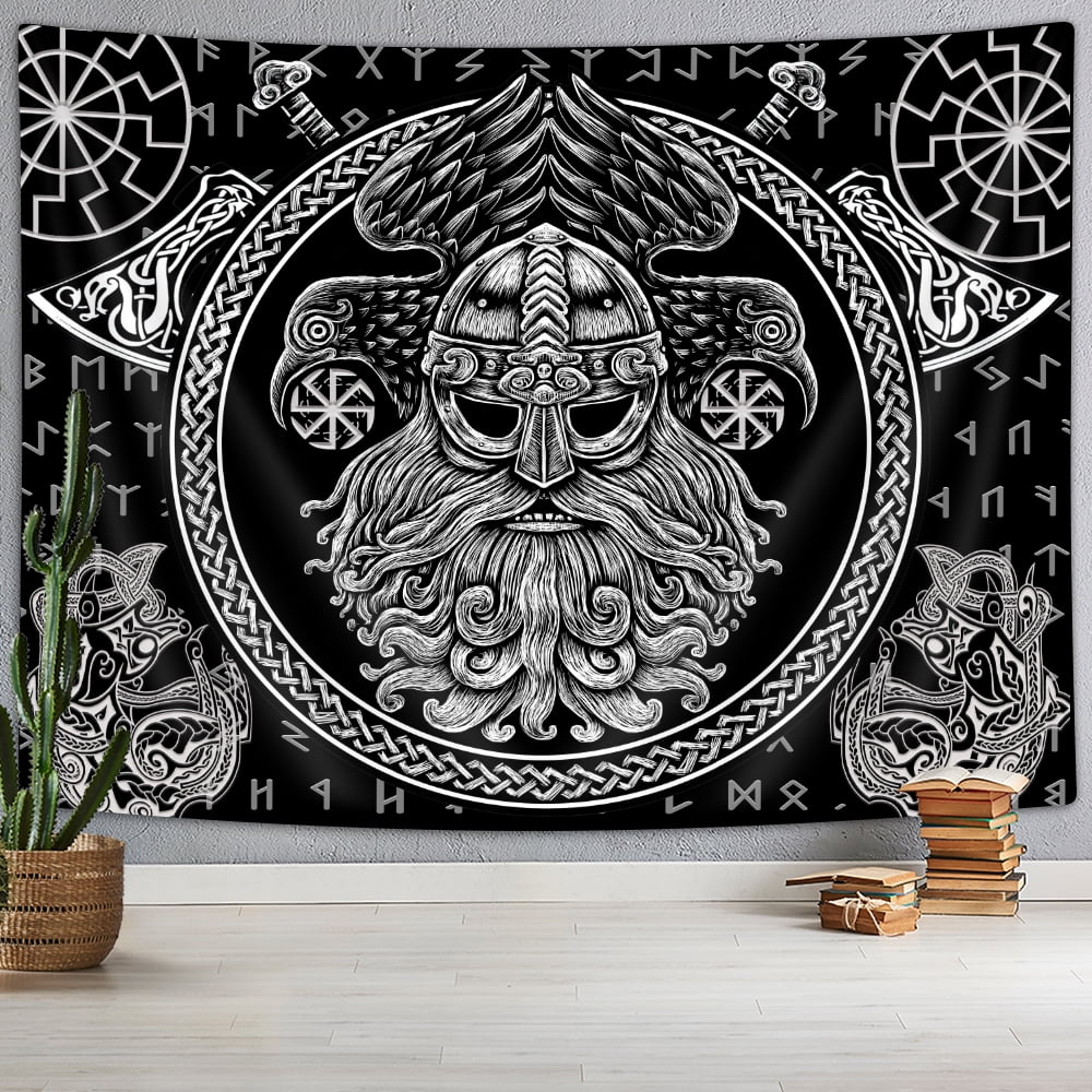 Viking Tapestry, Norse Odin Warrior Sword Axe Raven Tapestries, Mystic ...