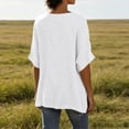 thumbnail image 4 of Diufon Linen Shirts for Women Dolman Short Sleeve Button Notch-Neck Pullover Casual Loose Crinkle Gauze Blouses, 4 of 9