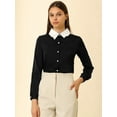 thumbnail image 3 of Unique Bargains Femmes Satiné Contraste Double Tour vers le Bas Col Bouton de Base jusqu'à Chemise, 3 of 6