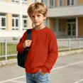 thumbnail image 6 of Kids Solid Color Waffle Knit Crew Neck Sweatshirt Boys Girls Long Sleeve Pullover Soft Lined Fall Winter Casual Basic Top for Daily School Layering Wear(Watermelon Red,4-5 Years), 6 of 8