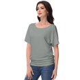 thumbnail image 3 of Women's Dolman Top Boat Neck Comfortable Short Sleeve Solid Gentle Tees Casual T Shirt with Side Shirring Detail, 3 of 6