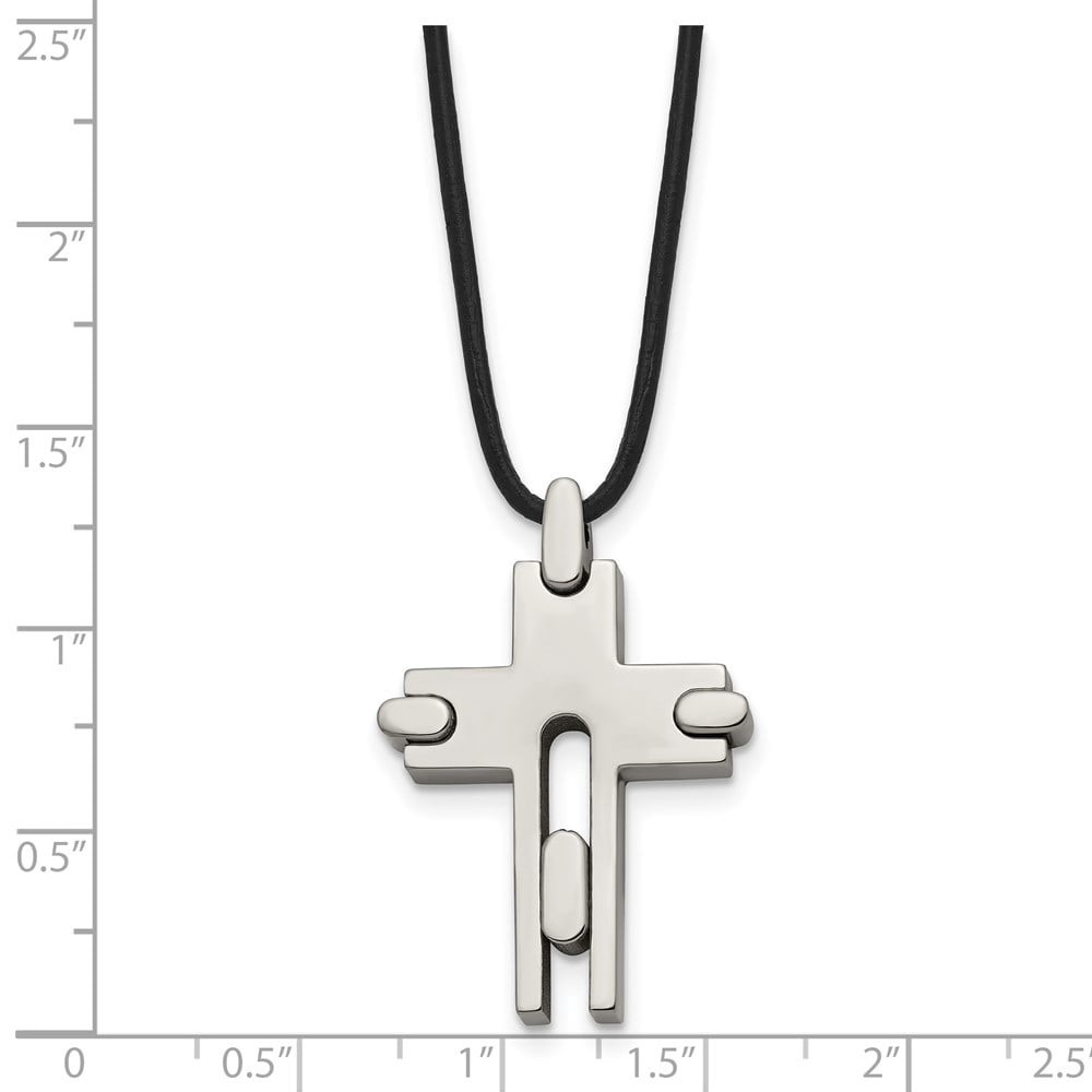 Titanium Cord Necklace with Pendants Chain Chisel Polished Cross Leather 18 inch 24 mm