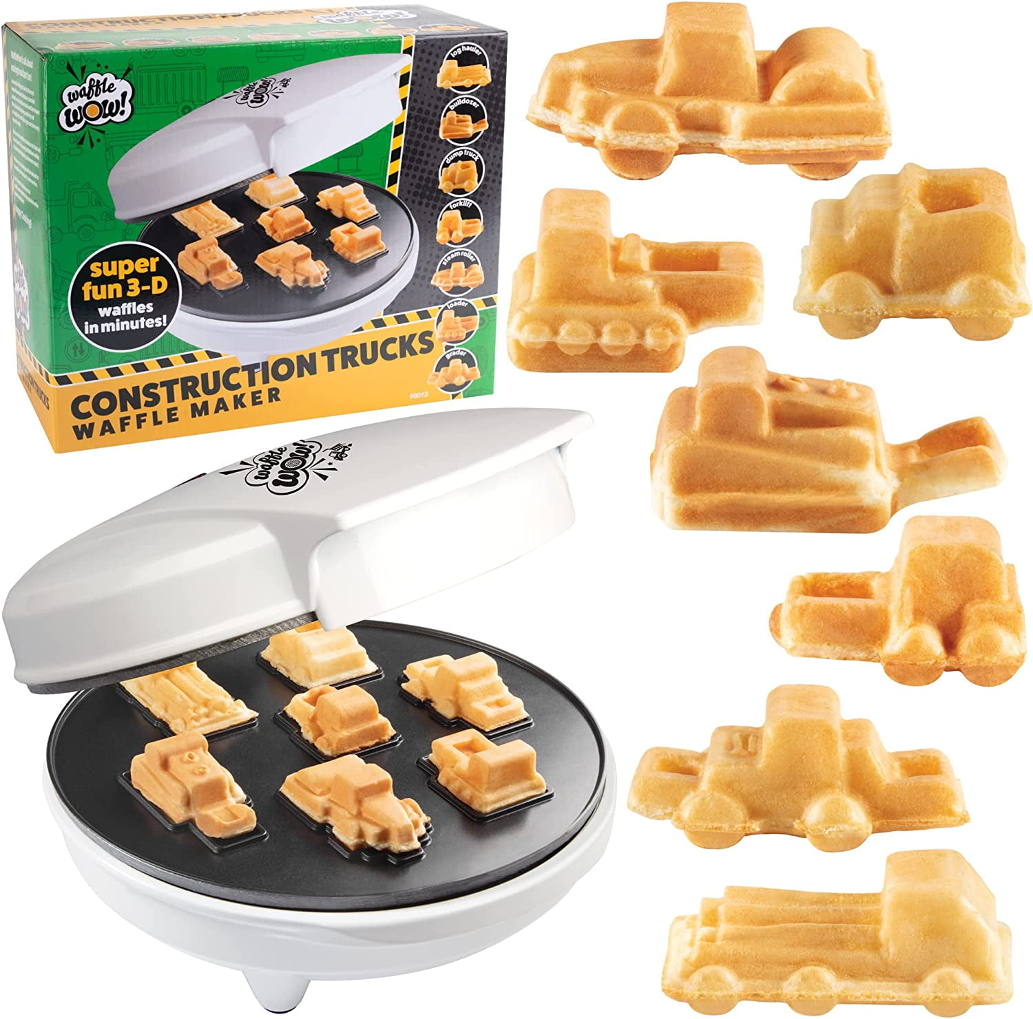 (2 pack) Waffle Wow Construction Trucks Mini Waffle Maker- Make 7 Different Vehicle Shaped Pancakes Feat a Bulldozer Forklift & More- Electric Nonstick Pan Cake Car Waffler Iron w Recipe Guide, Fun Kids Treat