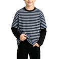 thumbnail image 4 of NEBWOAK Toddler Boys Striped Long Sleeve Shirt, Fake Two-Piece Crewneck Casual Base Layer Tee,Navy,Size 1, 4 of 8