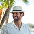 thumbnail image 4 of Panama Jack Unisex Toyo Straw Fedora Sun Hat, Striped Ribbon Band, Large, Ivory, 4 of 4
