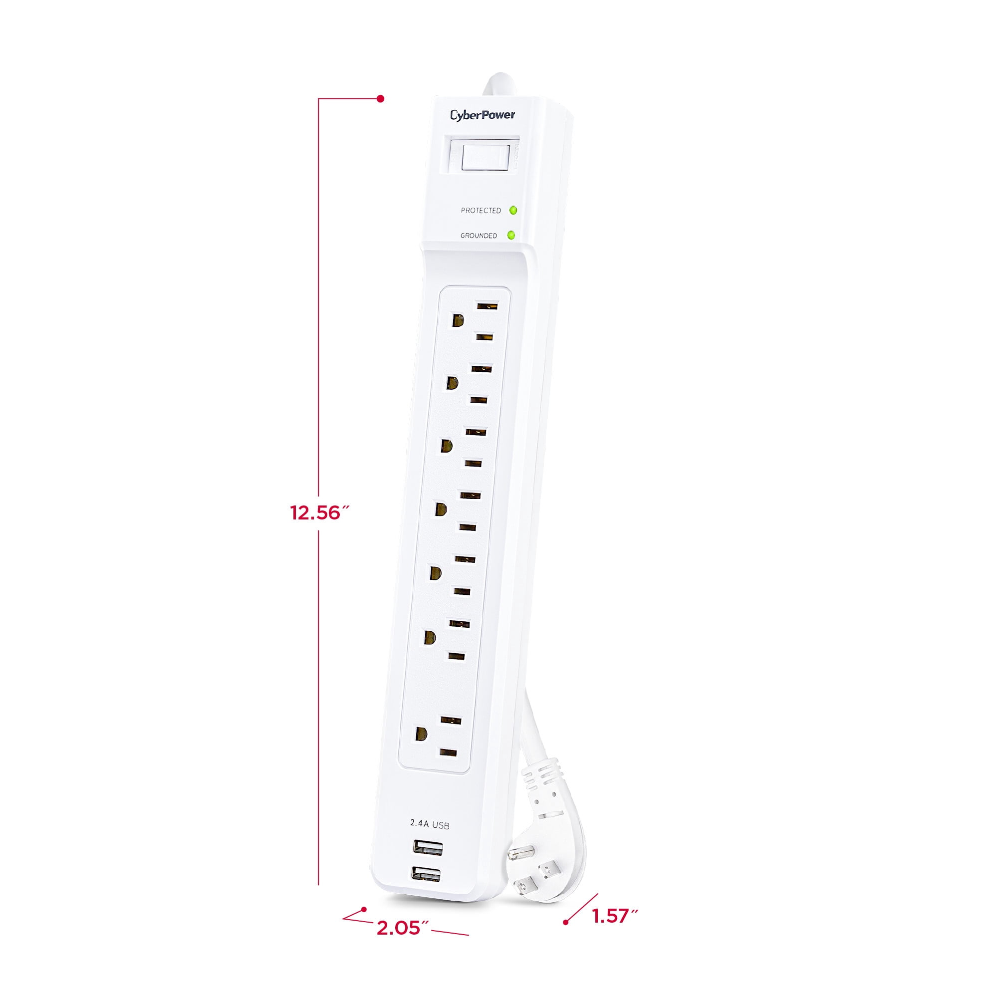 CyberPower P703URC1 - 2000 Joule White Surge Protector Power Strip with 2 USB-A Ports, 7 Outlets and 3 ft Extension Cord
