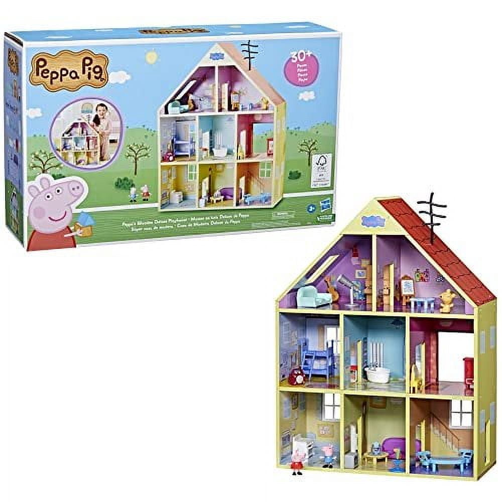 Peppa Pig Wooden Deluxe Playhouse Toy Set 8 Rooms, 2 Figures & 29 Accessories