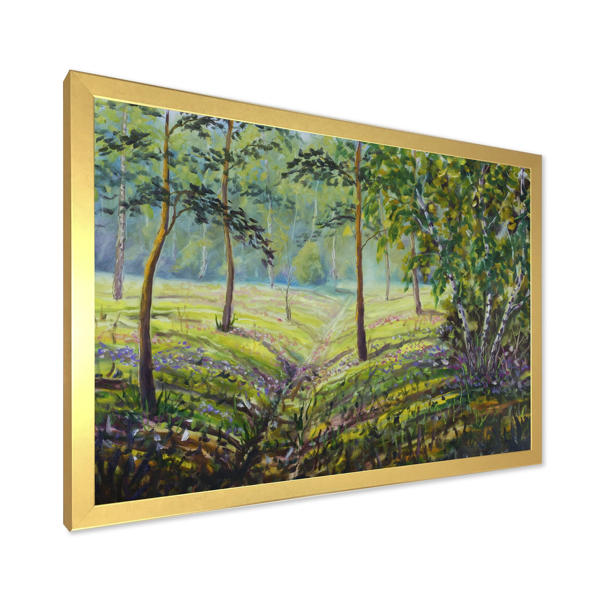 Designart 'Bushes and Pine Trees In The Forest I' Lake House Framed Art Print
