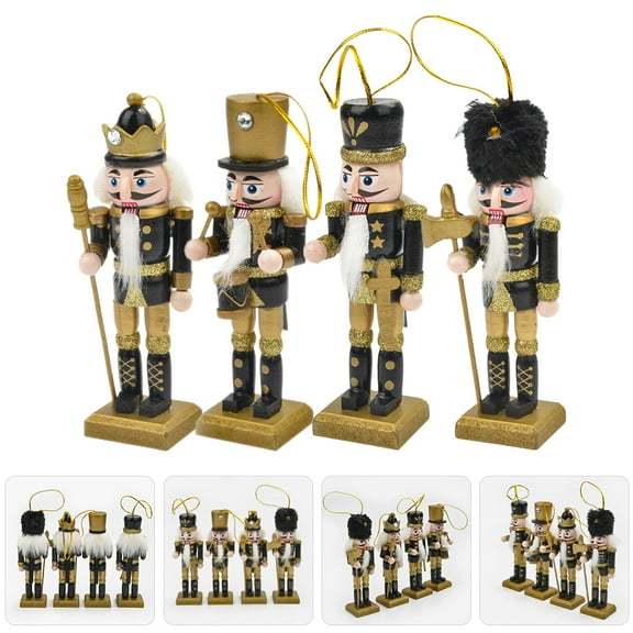 Stri Set of 4 Wooden Christmas Nutcracker Figurines, Nutcracker Ornaments, Christmas Pendant