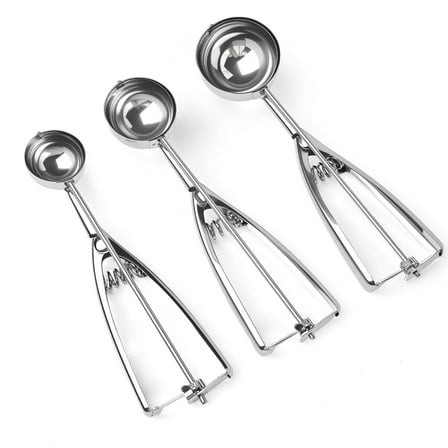 3 Pcs Ice Cream Scoop, 3Pcs Cookie Scoop Set, Stainless Steel Ice Cream Scooper with Trigger Release, Cookie Scooper for Baking, Cookie Dough Scoop