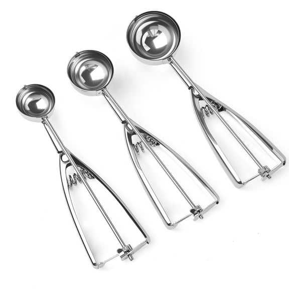 3 Pcs Ice Cream Scoop, 3Pcs Cookie Scoop Set, Stainless Steel Ice Cream Scooper with Trigger Release, Cookie Scooper for Baking, Cookie Dough Scoop