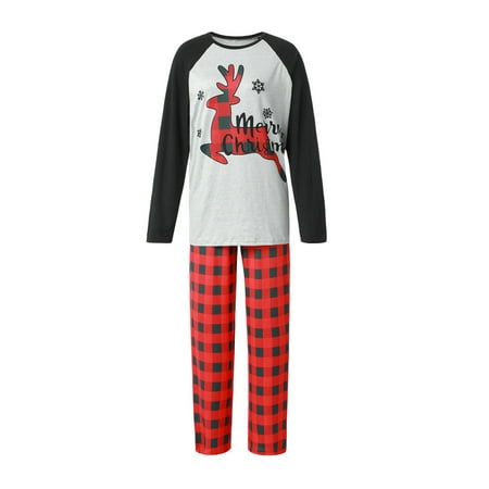

Livingsenburg Family Christmas Pajamas Long Sleeve Letter Elk Tops Plaid Pants