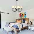thumbnail image 2 of Chords Attic 30" 6-Light Black Chandelier with Distressed Fabric Shades, Industrial Farmhouse Adjustable 71-Inch Chain Pendant Light for Living Room, Bedroom, 2 of 9