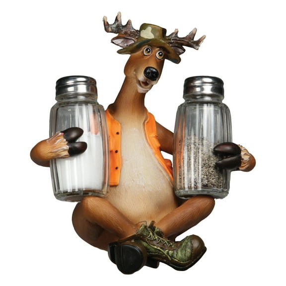 Rivers Edge Products Salt and Pepper Shakers, Funny Deer, Poly Resin and Glass Matching Set