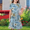 thumbnail image 2 of IFNWSV Dresses for Girls Short Sleeve Round Neck Floral Print Patchwork Pleated A Line Summer Dress Multicolor 4 Years, 2 of 7