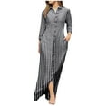 thumbnail image 4 of QLEICOM Women's Casual Turn-down Collar Shirt Dresses Long Sleeve Button Down Long Dress Bohemian Floral Mid Waist Dress with Pockets Summer Beachwear Temperament Maxi Dress Black XXL, 4 of 5