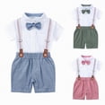 thumbnail image 4 of HCNTES Toddler Baby Boys Clothes Cotton Summer Gentlemen Outfits Short Sleeve Bowtie Romper Suspender Shorts Outfits Suit Set, 4 of 5