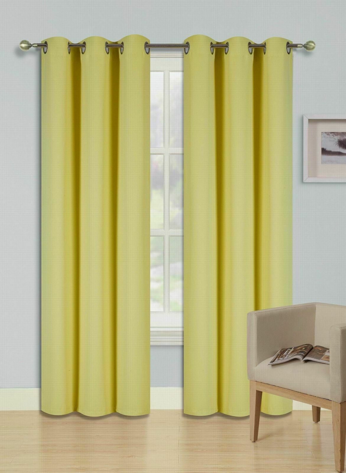 1 Set Grommet Heavy Thick Unlined Thermal Blackout Window Curtain K68 63" YELLOW 