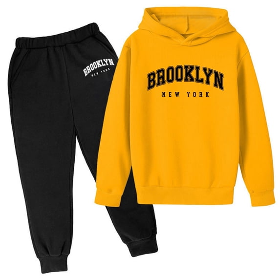 WERYOUNG Autumn Winter Children Outfits Long Sleeve Letter Printed Hooded Sweatshirt Hoodie And Joggers Pants Two Piece Sets For Boys Girls Stylish Clothing Sets 12-13 Years