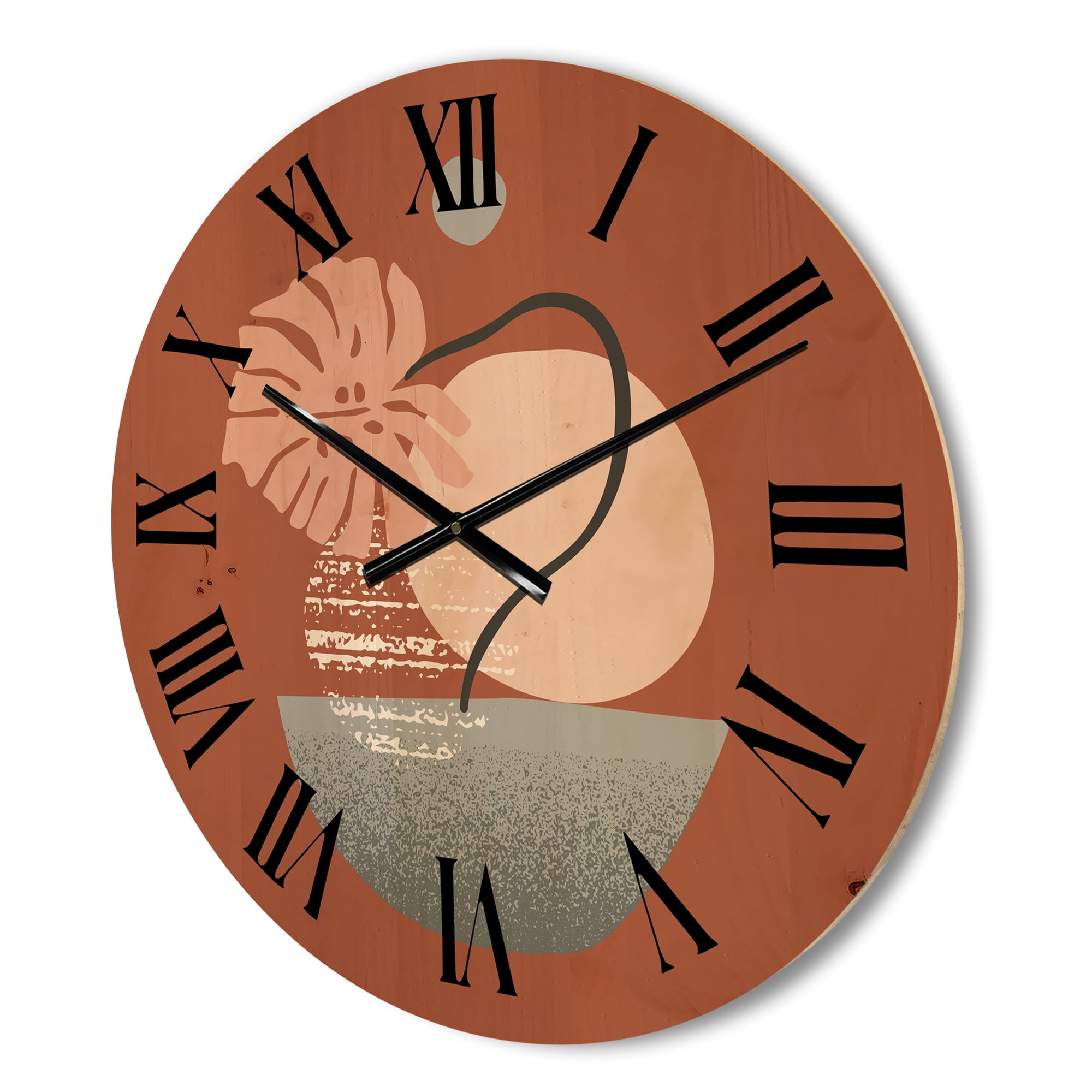 Designart 'Abstract Geometry Shapes and Tropical Palm Leaf IV' Modern Wood Wall Clock