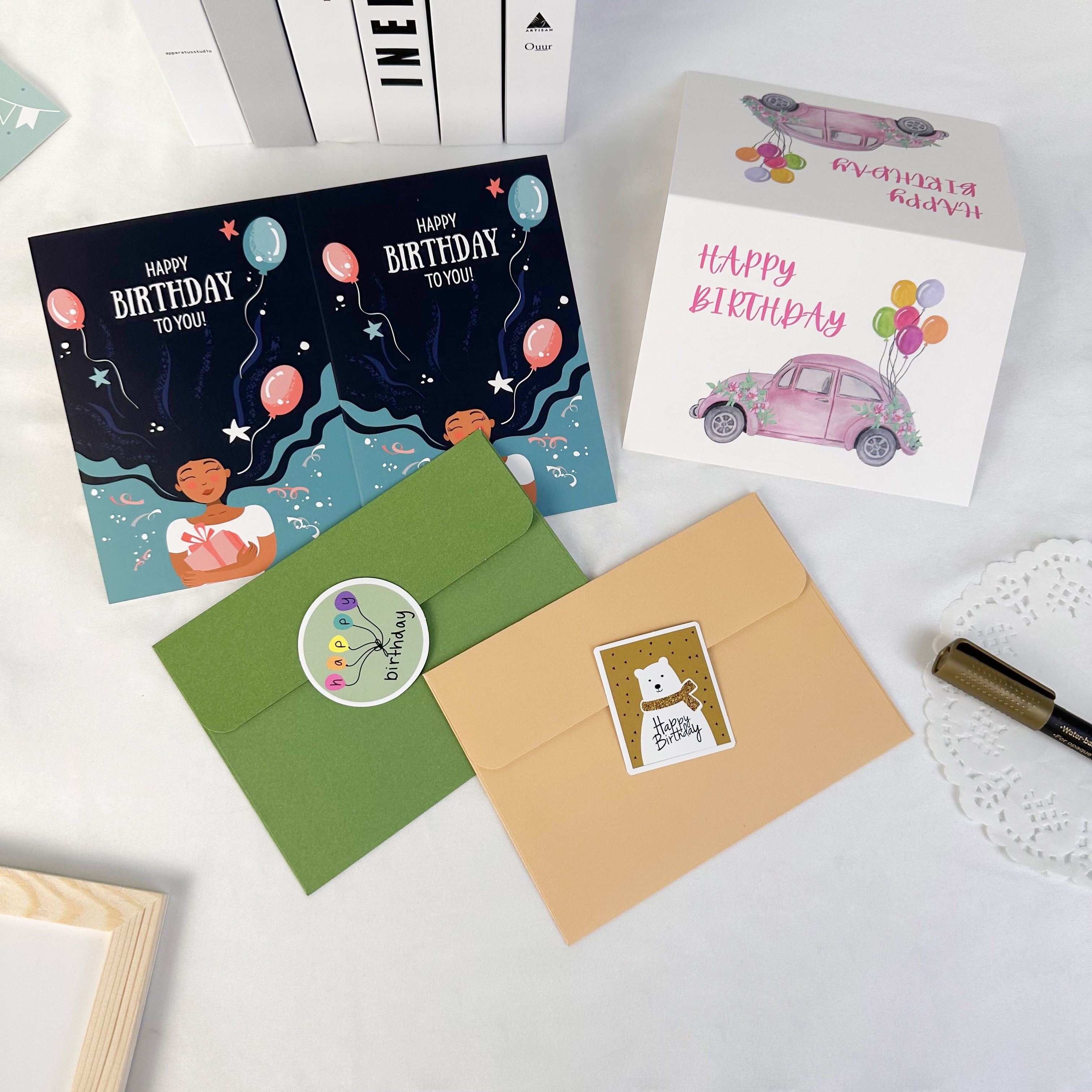 Birthday Cards with Envelopes and Stickers, Bulk Greetings Cards Perfect for Adults Children (24 Cards, 24 Envelopes, 2 Sheet Stickers)
