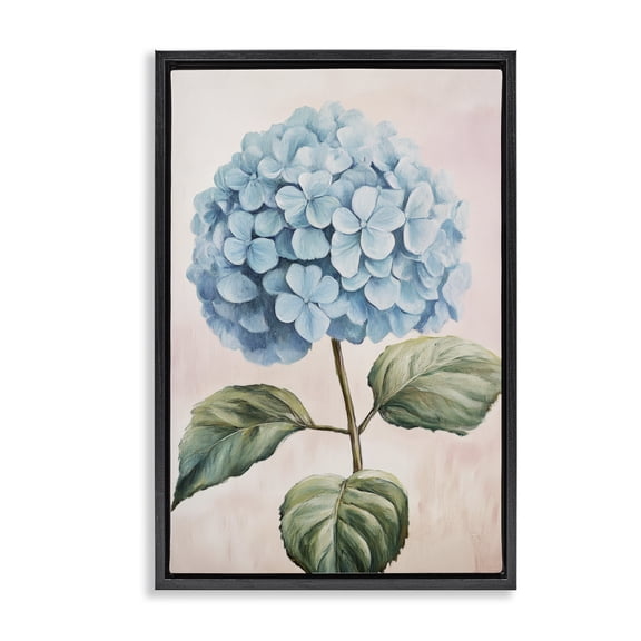 Stupell Industries Delicate Baby Blue Hydrangea Black Framed Floater Canvas Wall Art, design by Petal Prints Design
