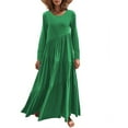 thumbnail image 2 of Women's Short/Long Sleeve Loose Plain Maxi Dresses Crewneck Casual Tiered Flowy Pleated Swing Beach Long Dresses, 2 of 6