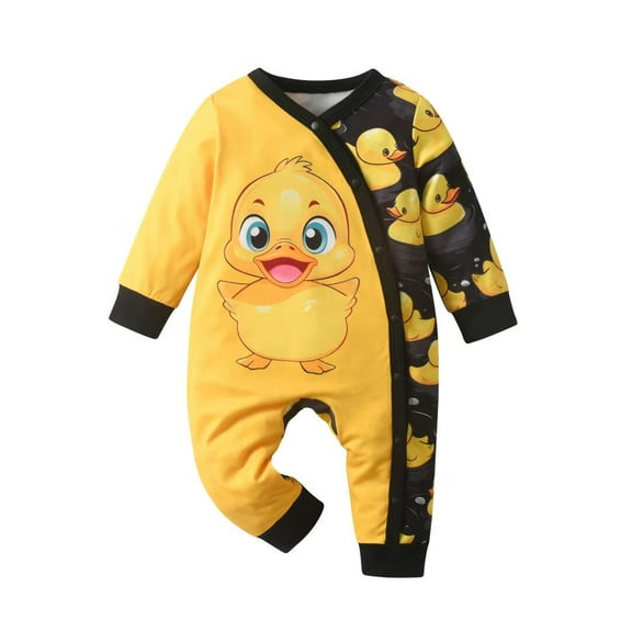 Infant Baby Boy Girl Clothes Duck Pattern Long Sleeve Romper Jumpsuit Yellow 0-3 Months
