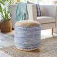 thumbnail image 3 of Hauteloom Grady Natural Wicker Jute Round Pouf - Ottoman Style Braided Woven Foot Stool - Natural Fiber Round Cylinder Ottoman - Brown, Blue, White - 18" x 18" x 16", 3 of 3