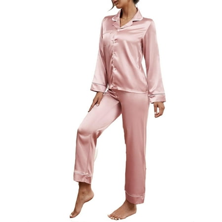 

Plain Button Front Pant Sets Lapel Sleeve Long Sleeve Women s Pajama Sets(4)
