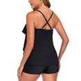 thumbnail image 4 of OCEAN BLUES Women's Plus Size Swimsuit Set V Neck Ruffle Tankini Top with High Waisted Boyshort Two Piece Bathing Suit Size M, 4 of 8