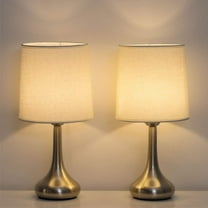 Haitral Silver Table Lamps - Compact Desk Lamp Set Of 2 With Cream Fabric Shade