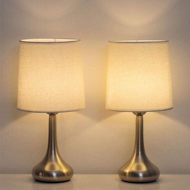 Silver Table Lamps Desk Lamp Set of 2 with Cream Fabric Shade