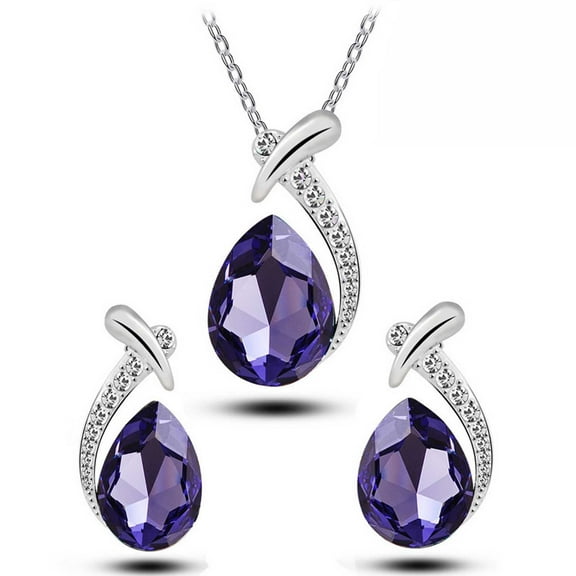 HmNPlay Sparkling Teardrop Jewelry Set Pendant Necklace Earrings for Women Valentine's Day Gift Romantic Fashion Accessories Wife Anniversary Birthday Party Elegant Present