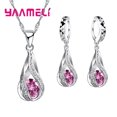 thumbnail image 1 of Gota de agua caliente CZ 925 conjunto de joyería chapada en plata esterlina para mujer colgante collar pendientes de aro fiesta de boda Ceremoey Anel, 1 of 5