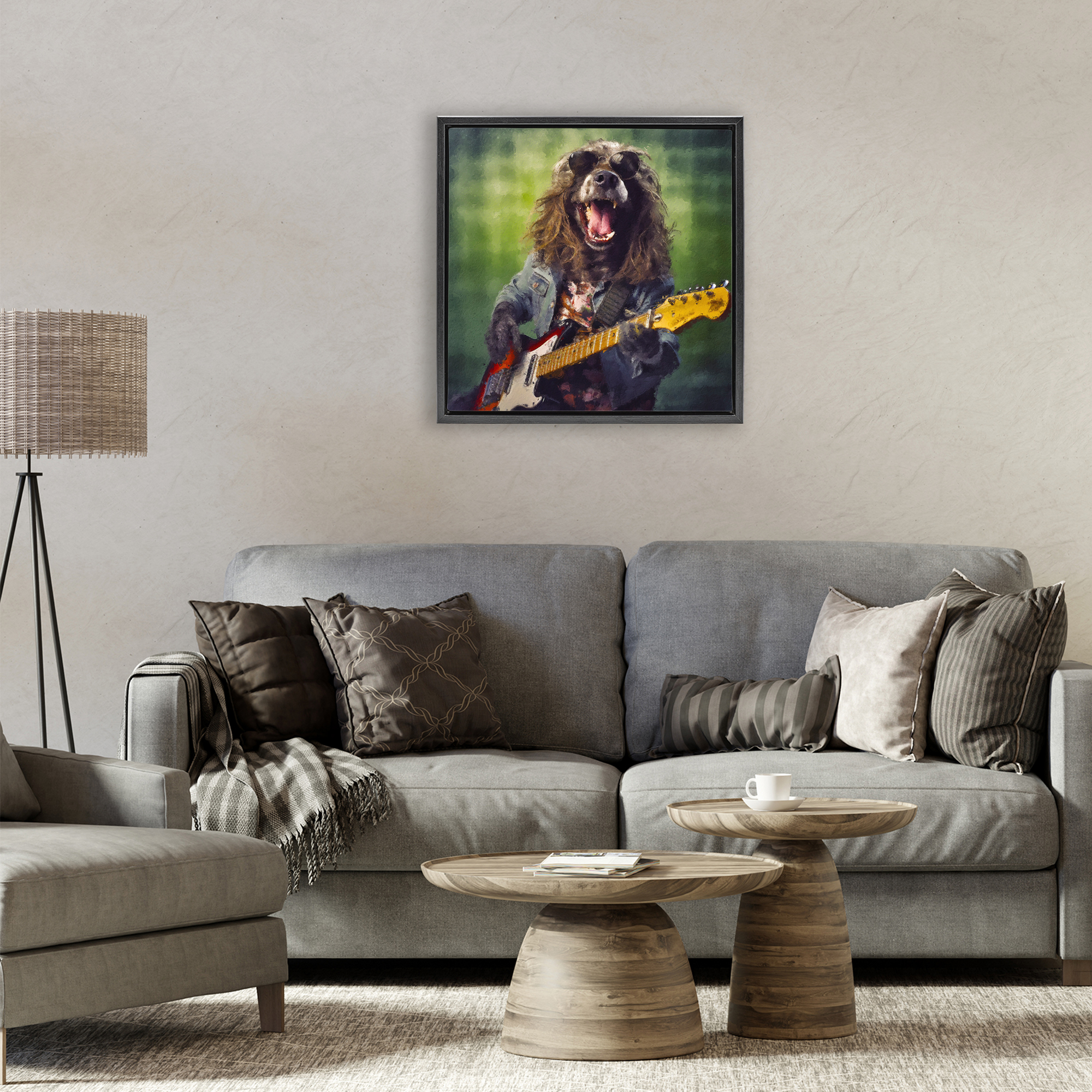 Musician Mutt Halen Black Framed Floater Canvas Wall Art, design by Sean Parnell