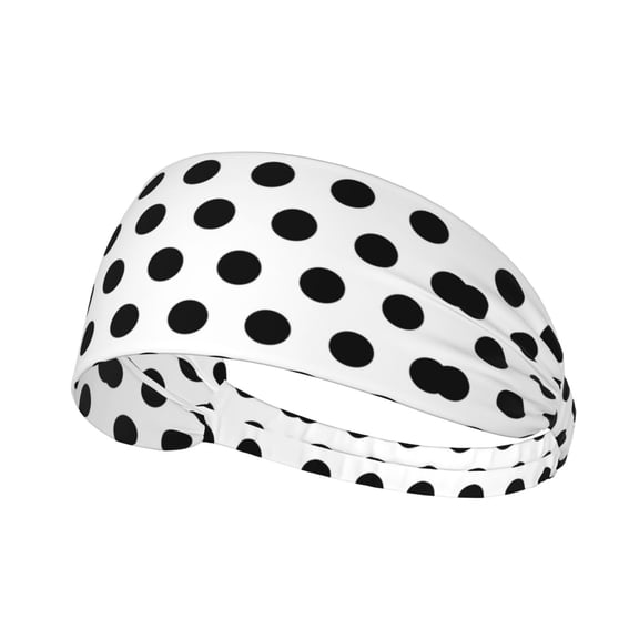 Unisex Black Polka Dot Pattern Sweatband Sports Headband For Running Cycling Yoga Workout Stretchy Hairband