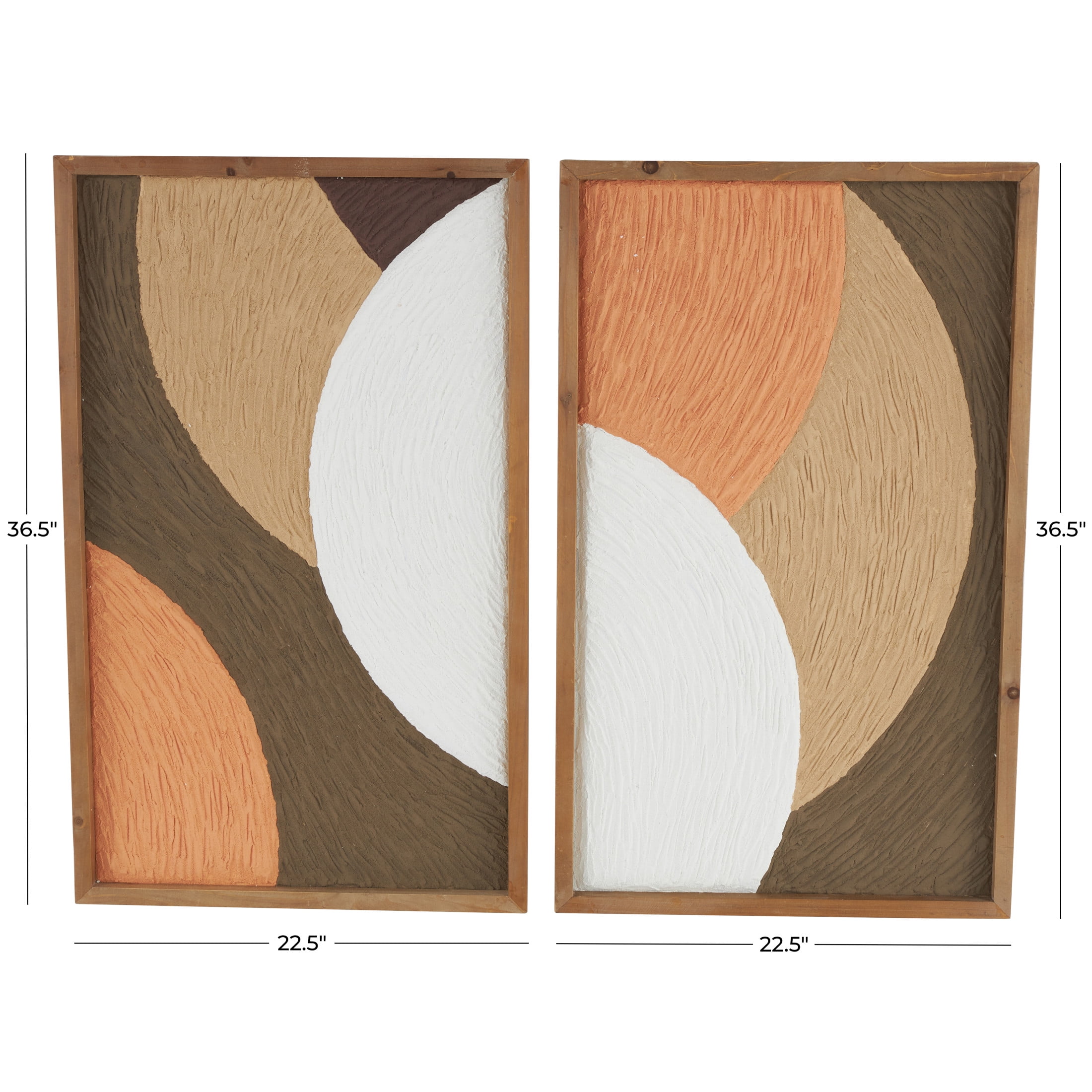 DecMode Brown Wood Overlapping Circles Geometric Wall Decor with Orange and White Accents (2 Count)