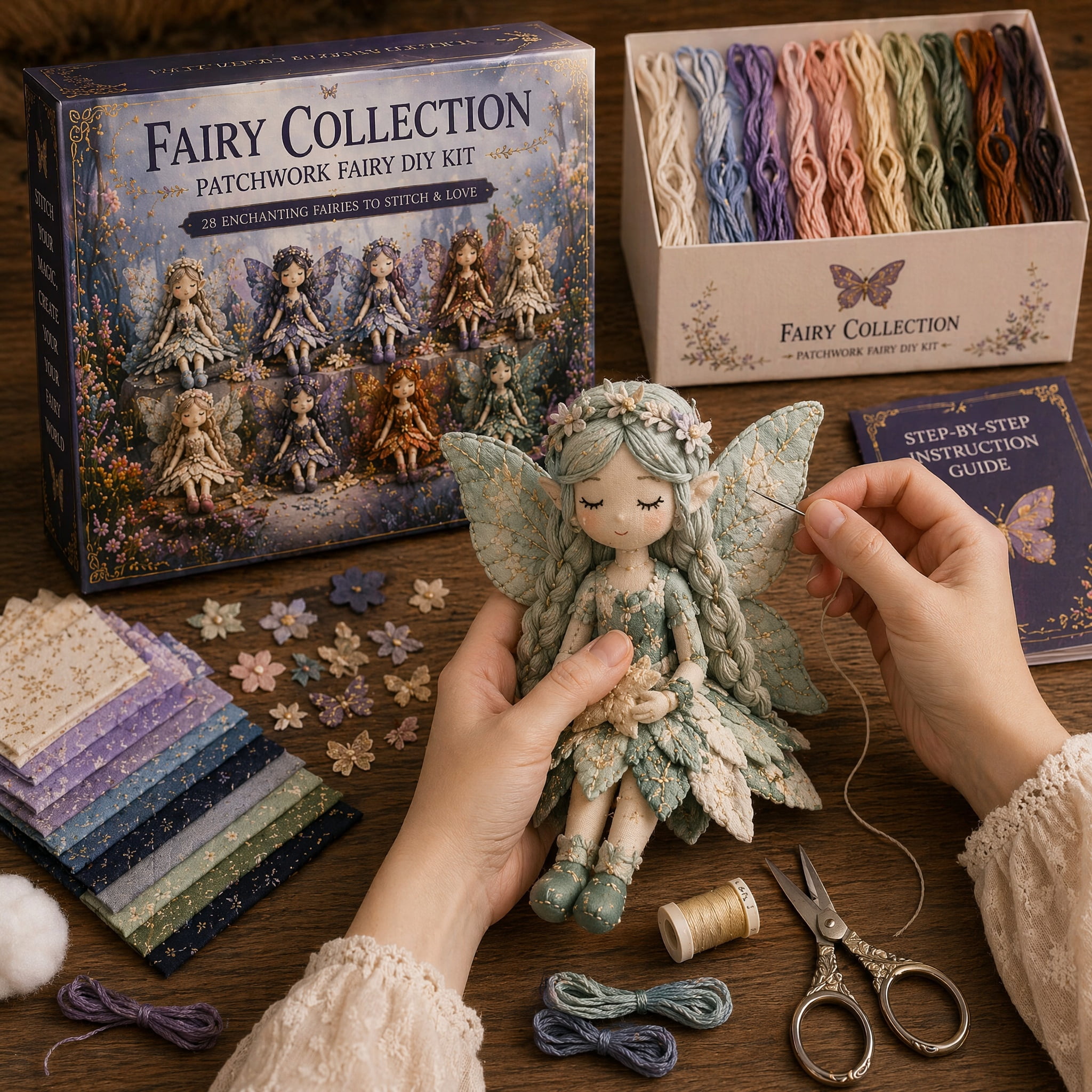 Fairy Patchworks DIY Collection, Complete Flower Fairies Patchworks Sewing Materials Kit, DIY Winged Elves Cloth Doll with 4 Cute Designs, Creative Craft Decoration & Handmade Present for Craft Lovers
