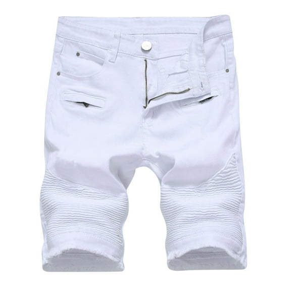 Mens Denim Shorts Summer Slim Casual Solid Shorts Stretch Washed Distressed Jeans Shorts