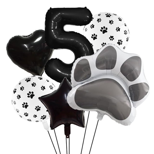 Set de globos con estampado de patas de mascota en blanco y negro