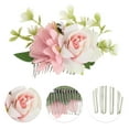 thumbnail image 3 of Unique Bargains 1 Pc Women's Fashion Simulated Flowers Side Comb for Parties Pink Polyester Fabric Iron, 3 of 4