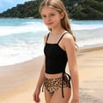 thumbnail image 2 of Bainana Girls Swimsuit Solid Color Tankini Tops And Leopard Print Bikini Bottom Swimwear Fashion Stylish Little Youth Girls Beach Pool Bathing Suit Black Size 9-10 Years, 2 of 4