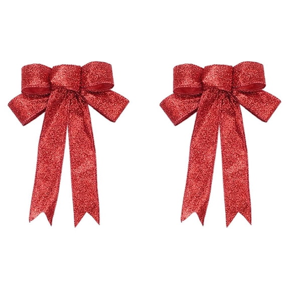 NIYANGLE Red Glitter Cloth Ribbon Christmas Tree Bowknot Ornament 4 Pieces 23cm