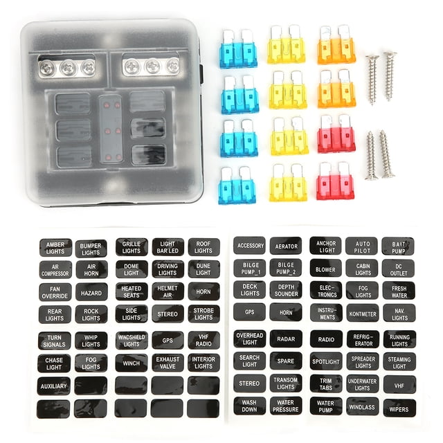 6 Way Fuse Box Car Boat Power Distribution Blade Fuse Holder Block Panel 12V‑32V