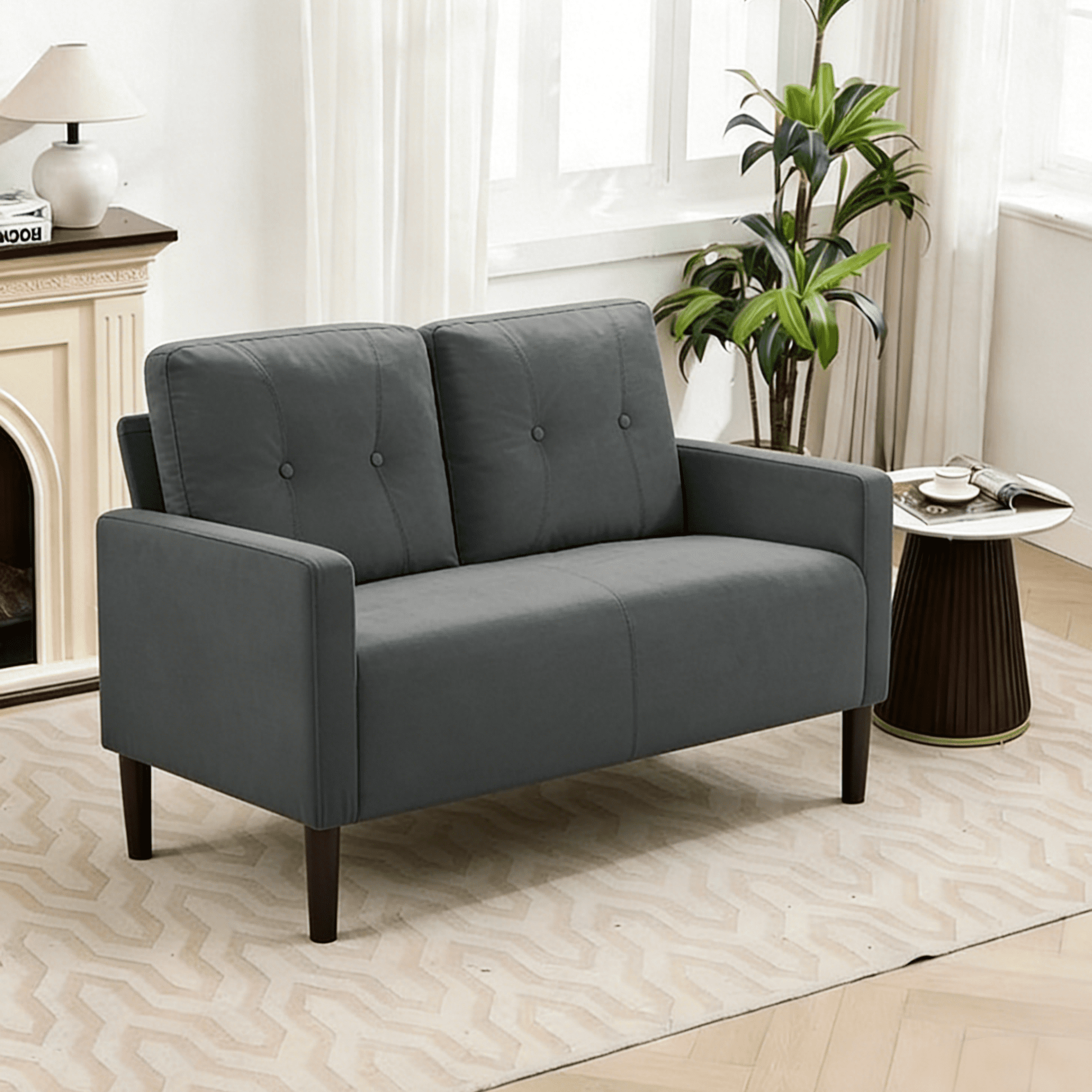 Gewnee 50.79”Loveseat Sofa,2 Seater Modern Couch with Removable Back Cushions,Comfy Futon Sofa for Apartment,Office.Dark Grey