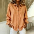 thumbnail image 2 of XUNKUSGA Shirts for Women Classic Striped Button Down Womens Shirts Casual Long Sleeve V Neck Collared Women's Tops for Vacation Party Working Stylish Dress Shirts for Women S-2XL Orange, 2 of 5